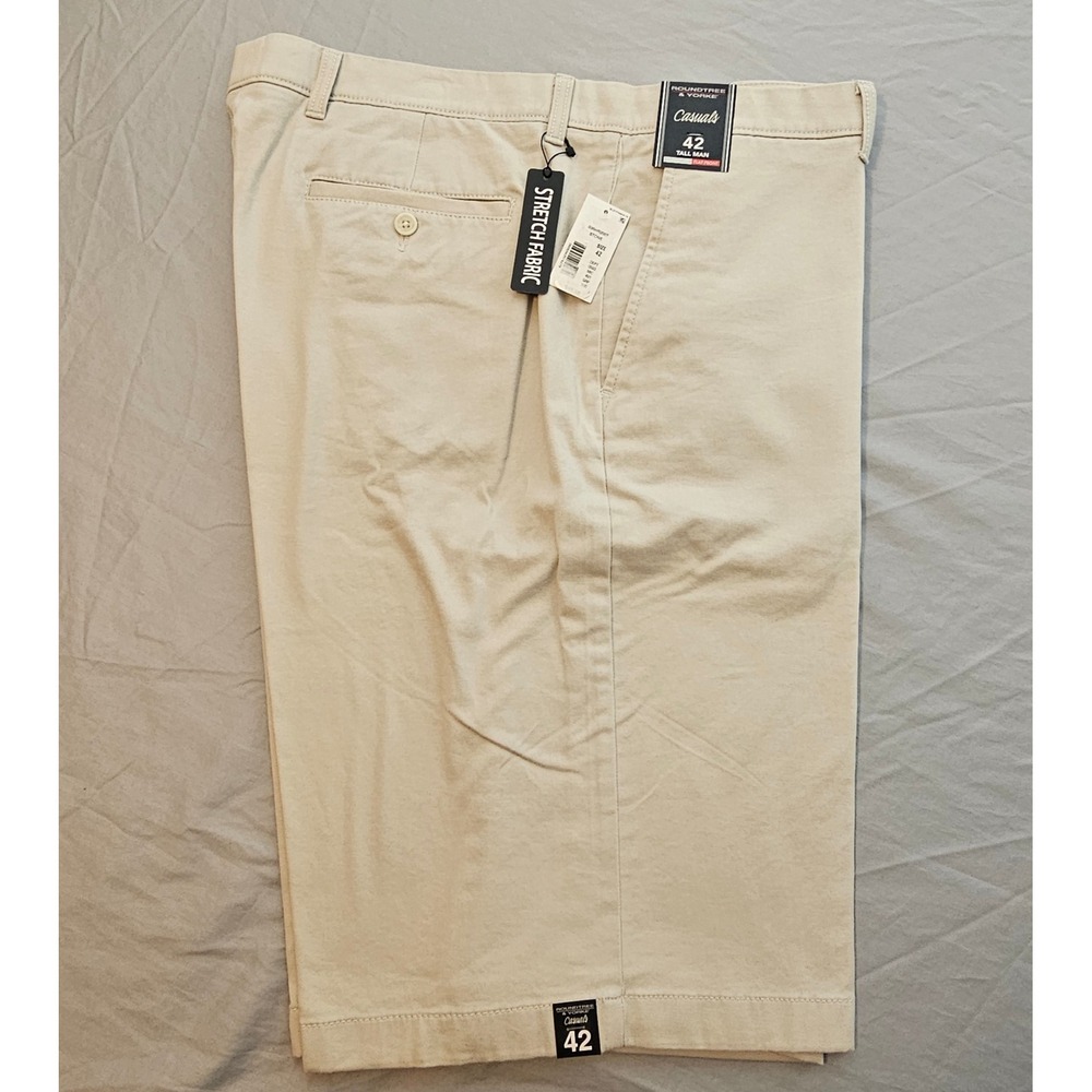 Men's Roundtree Yorke Sz 42 Casual Classic Stone Flat Front Shorts Stretch L575 - Picture 5 of 5
